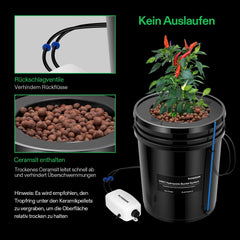 VIVOSUN DWC Hydrokultur Anbausystem med Topf-Dripkit, 5-Gallonen Tiefwasserkultur, Umwälz-Tropfgartensystem med Mehrzweck-Luftschlauch, 8W Luftpumpe og Luftstein (1 Bucket + Top-Drip-Kit)