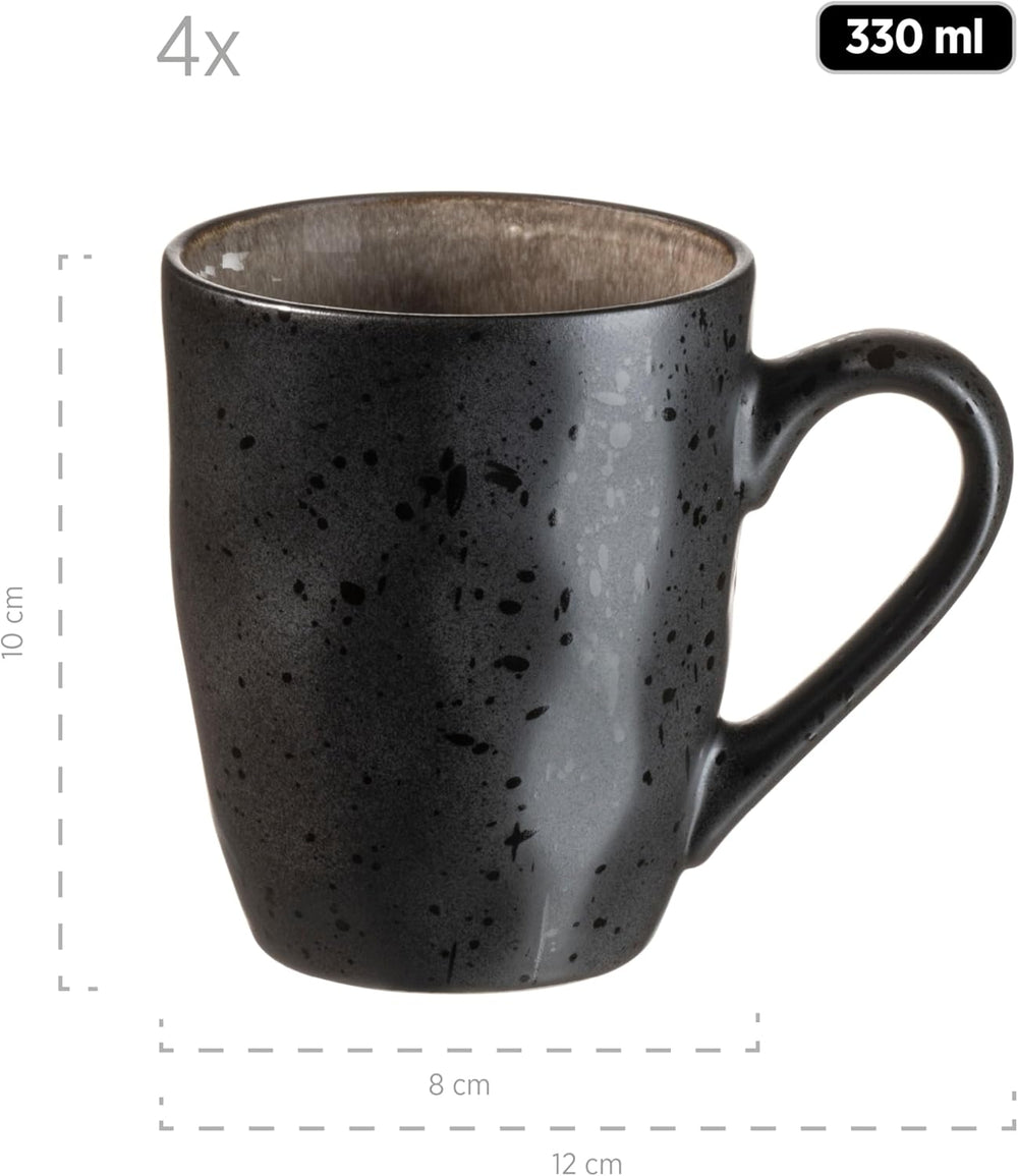 MÄSER 934073 Niara Organic Series, set de veselă modern pentru 4 persoane, cu aspect vintage incitant, serviciu combinat format din 16 piese cu o combinație specială de glazură în negru și maro, gresie