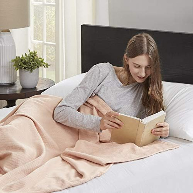 Pătură de lux Madison Park Liquid Cotton, de înaltă calitate, moale, confortabilă, 100% bumbac Ringspun, pentru pat, canapea sau canapea, Blush, Full/Queen Plapumi si pilote Naty Shop