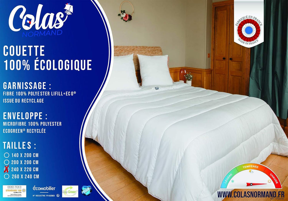 COLAS NORMAND - Miljøvenlig quilt - varm - 240 X 220 Cm - kuvert og fyld fra genbrugsflasker - blød, silkeagtig og behagelig - omhyggelig fremstilling Quilts og quilts Naty Shop