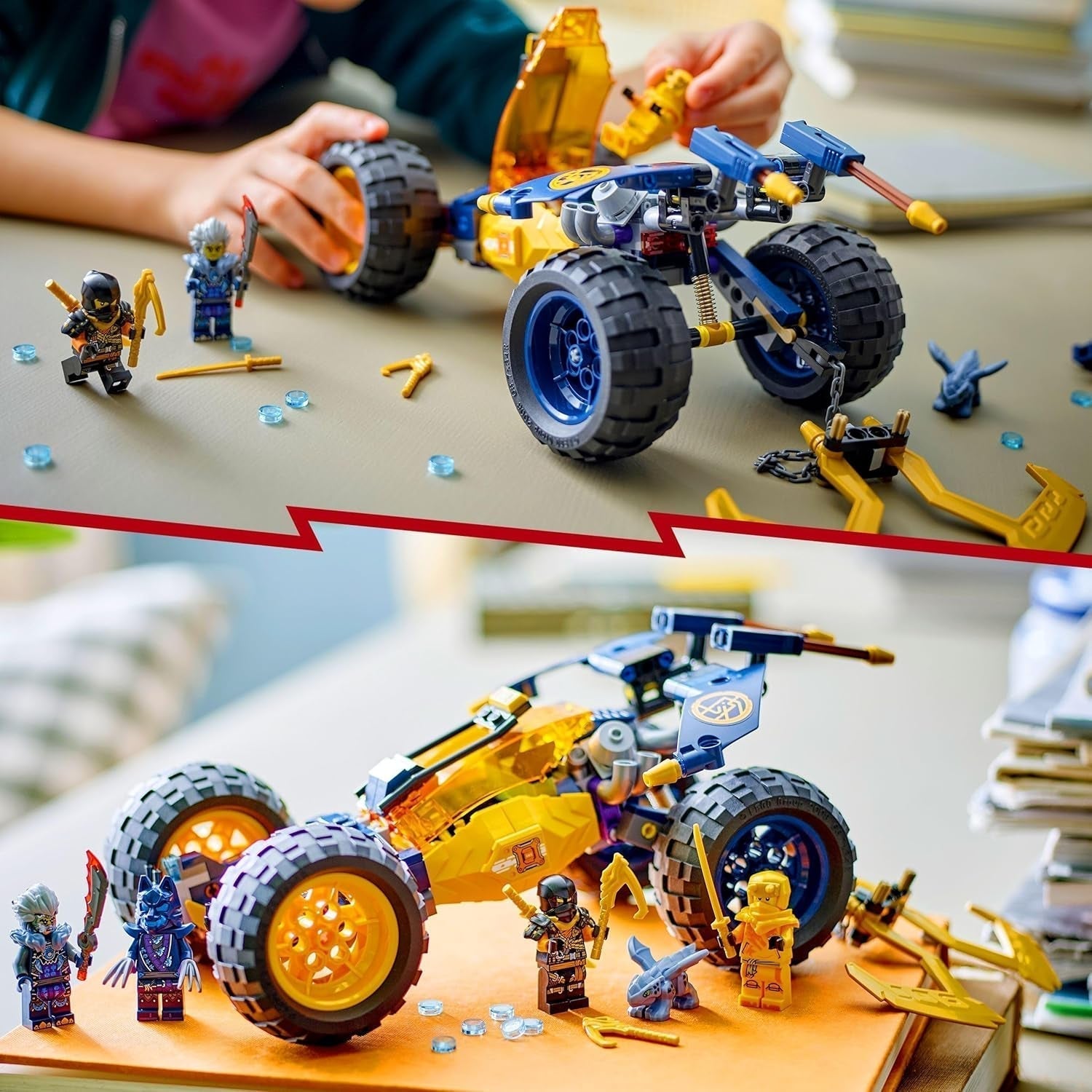 LEGO NINJAGO Arins Ninja Off-Road Buggy, Ninja Legetøj med Bil, Drage og 4 Minifigurer, Buggy Model Adventure Sæt til børn, Fødselsdagsgave til drenge og piger 7 år 71811 Byggesæt Beuche den LEGO-Store