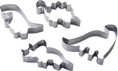 Set de forme de biscuiți Zenker cu dinozauri din oțel inoxidabil, 4 piese – Perfect pentru sesiuni creative de copt cu copiii, lavabil în mașina de spălat vase, design modern cu dinozauri, argintiu