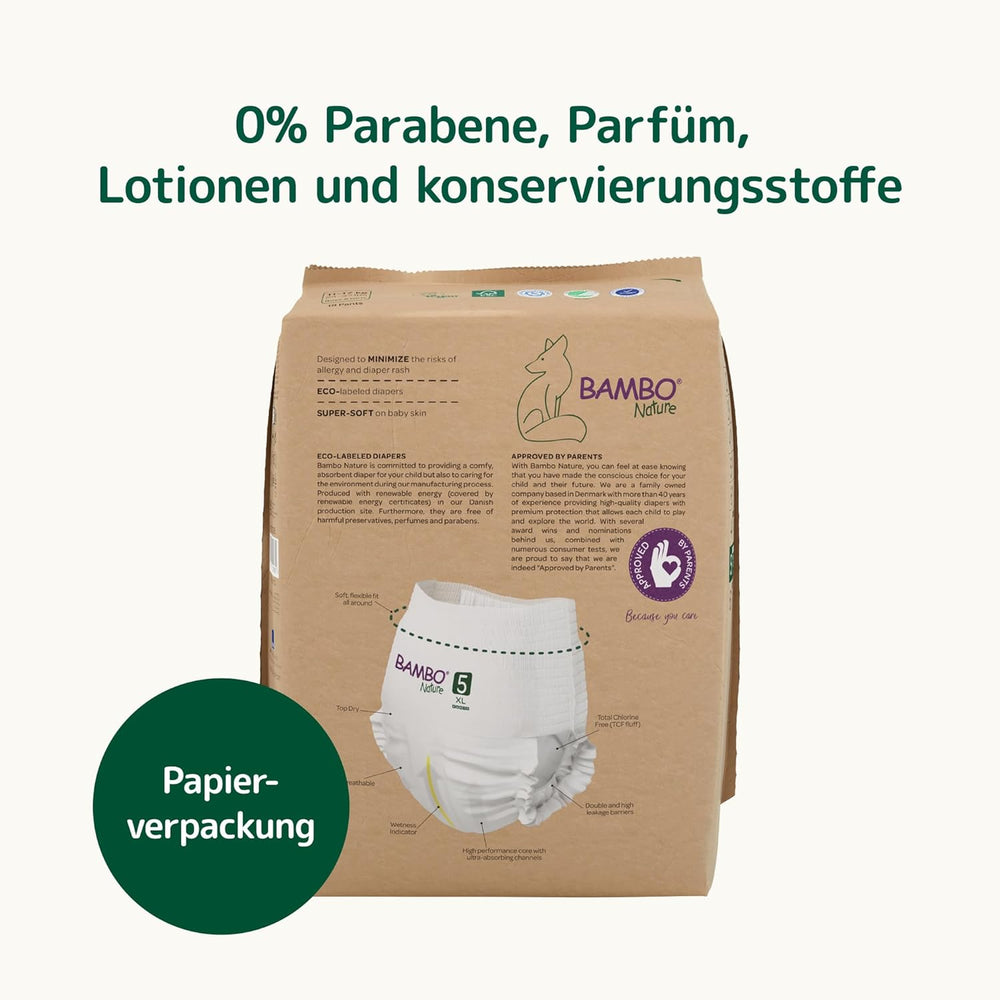 Bambo Nature bleer, størrelse 5 (11-17 kg) - Månedlig æske med 95 | Bleer med forbedret lækagebeskyttelse | Ultimativ komfort og frihed for aktive børn | Dermatologisk testede bleer