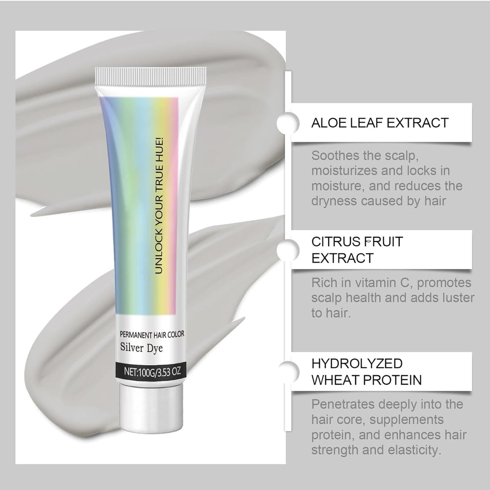 Culoarea părului Argint Argint gri cremă naturală de colorare a părului, cremă temporară de colorare a părului, cremă de colorare a părului gri, vopsea de păr semipermanentă argintie pentru toate tipurile de păr, 2 bucăți Vopsea pentru par Naty Shop