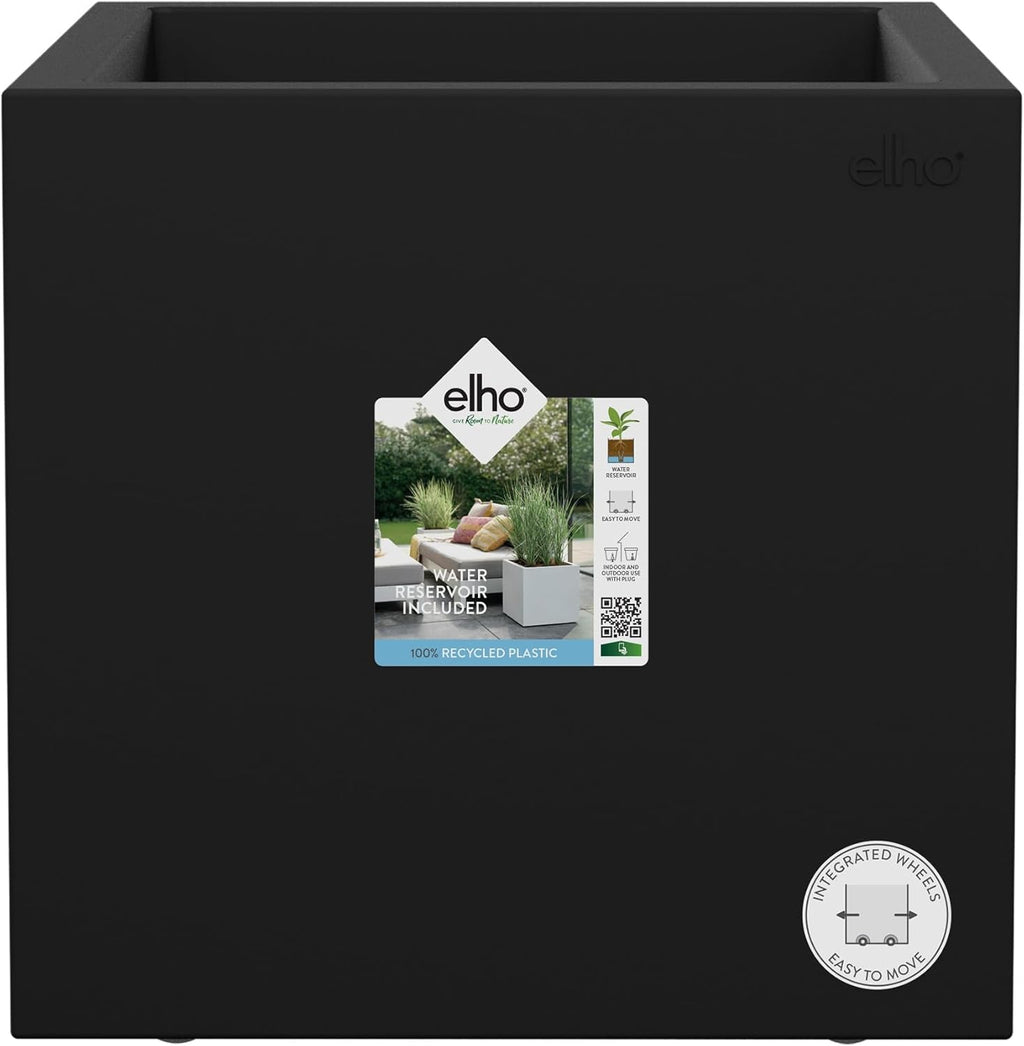 elho Vivo Next Square 30 - Cutie cu flori pentru interior și exterior - 100% plastic reciclat - L 29,5 x Î 29,5 cm - Negru/Negru viu
