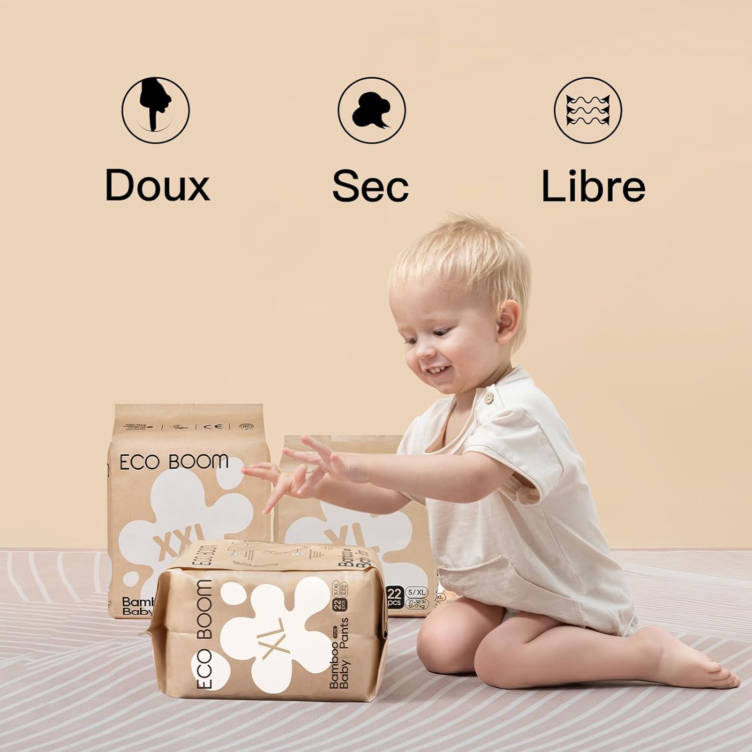 ECO BOOM Bamboo Babybleer - Størrelse 6 (20 kg), Plantebaserede Pull-Up bleer (17 stk) - Premium økologiske, parfumefri, hudvenlige, superabsorberende