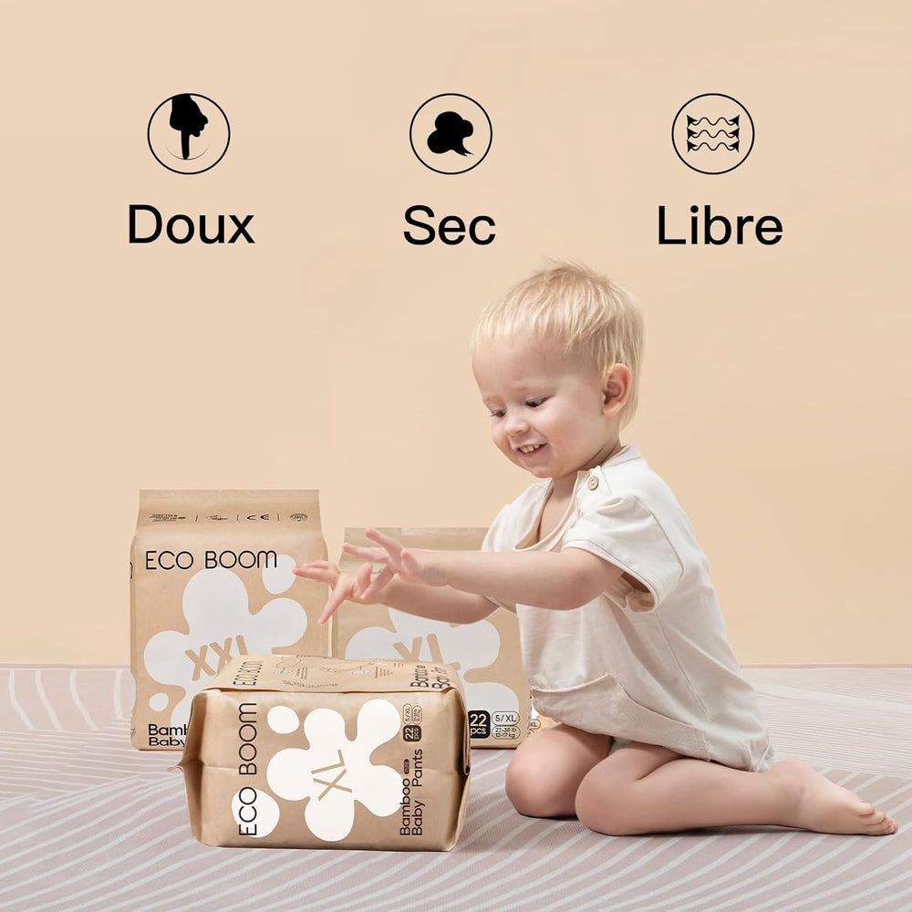 ECO BOOM Bamboo Babybleer - Størrelse 6 (20 kg), Plantebaserede Pull-Up bleer (17 stk) - Premium økologiske, parfumefri, hudvenlige, superabsorberende