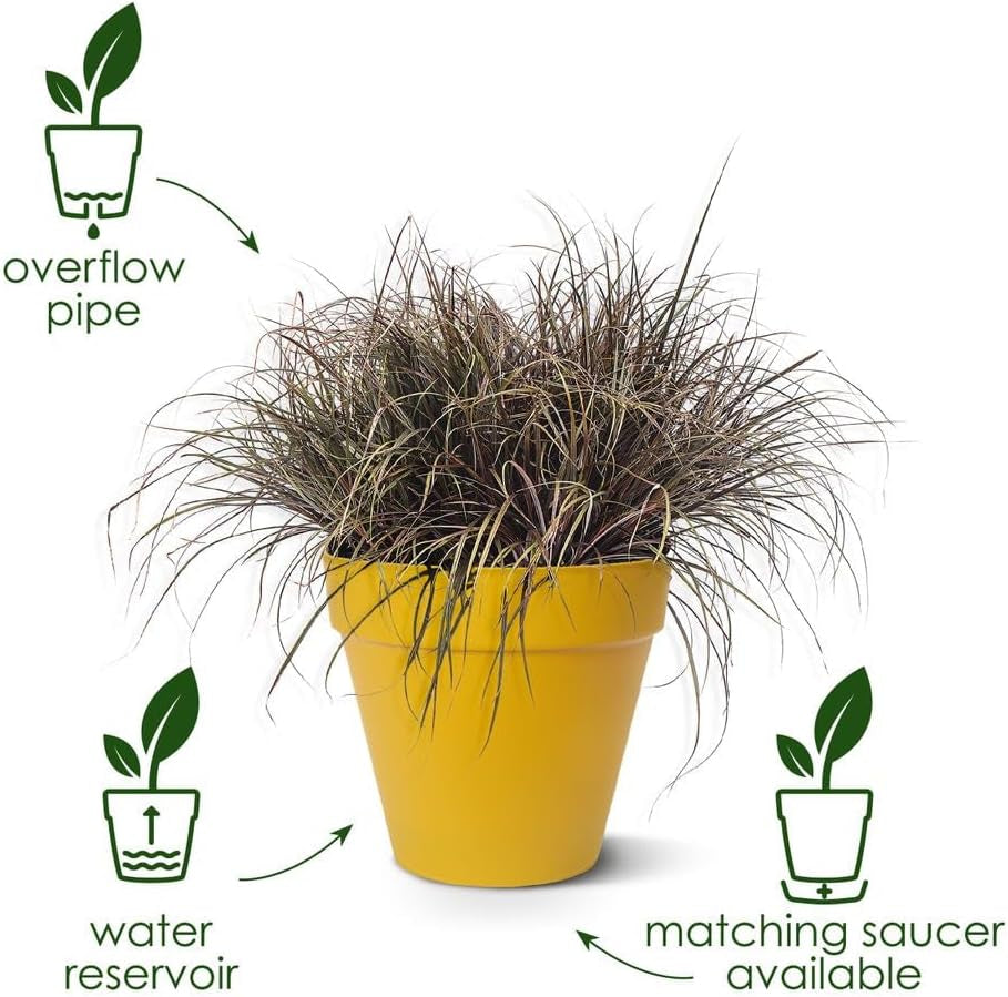 elho Loft Urban Round 40 - Ghiveci de flori pentru exterior - Plastic 100% reciclat - Ø 38,5 x H 35,3 cm - Galben/Ocru