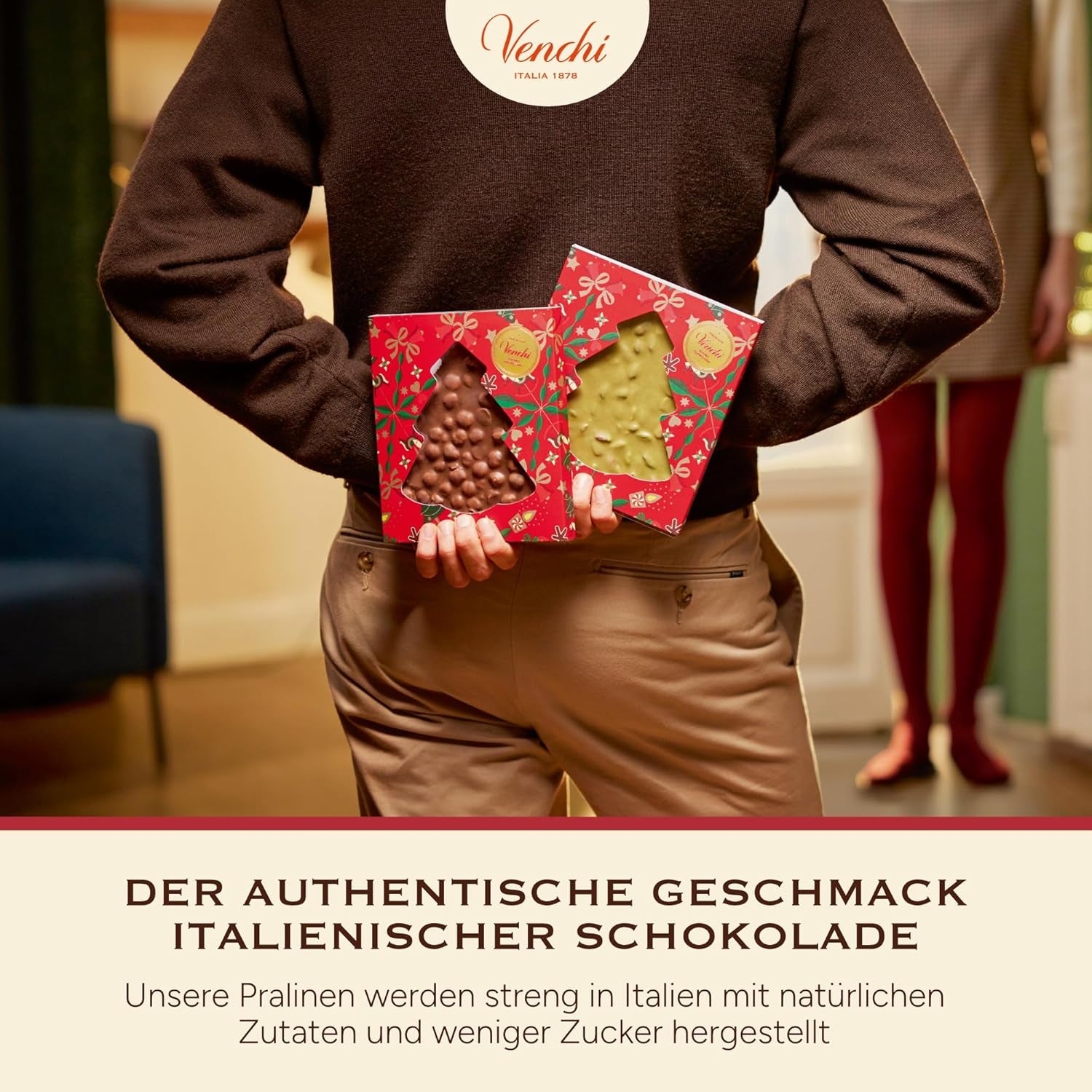 Venchi, Brutto&Buono, håndlavet "Piedmont Forest Hazelnut" grantræformet mælkechokoladebar, 200 g, glutenfri, julekollektion i begrænset udgave, gaveidé