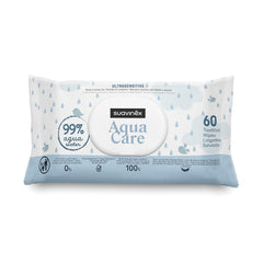 Suavinex Aqua Care Baby Vådservietter 60 Antal renseservietter 99% Vand Plantefiber Aloe Vera Duftfri Alkoholfri Dermatologisk testet Velegnet til følsom hud