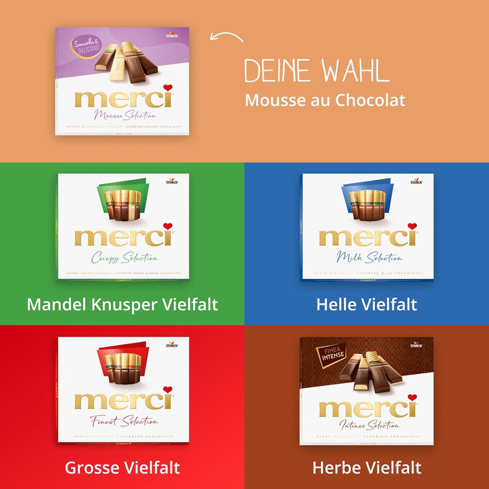 merci Finest Selection Mousse au Chocolat Variety – 1 x 210 g – Specialiteter Udsøgt chokolademousse – Fyldte og ufyldte praliner