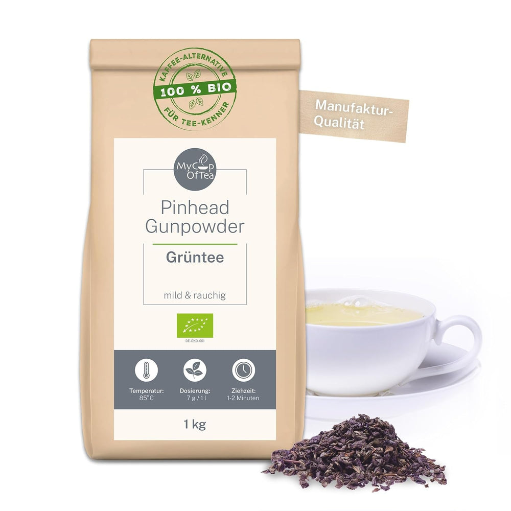 Ceai verde organic Pinhead Gunpowder vrac 1 kg – Ceai verde de înaltă calitate, organic, din China – Gust ușor afumat – Pentru gurmanzi și cunoscători de ceai – Mycupoftea