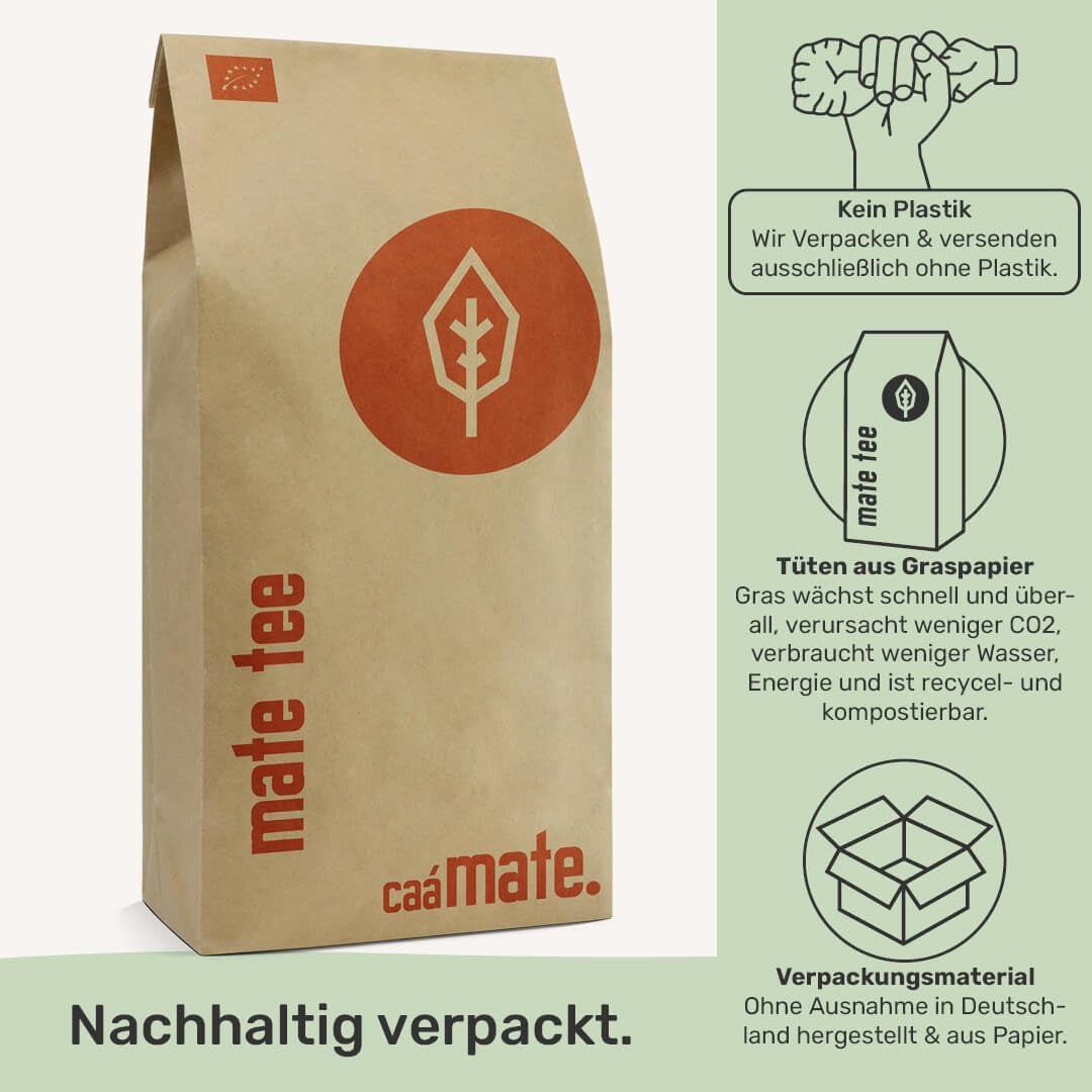 Ceai Mate Bio 1 kg Frunze de mate pure, proaspete și verzi, ecologice și uscate la aer Yerba Mate organic controlat, certificat și ambalat în Germania
