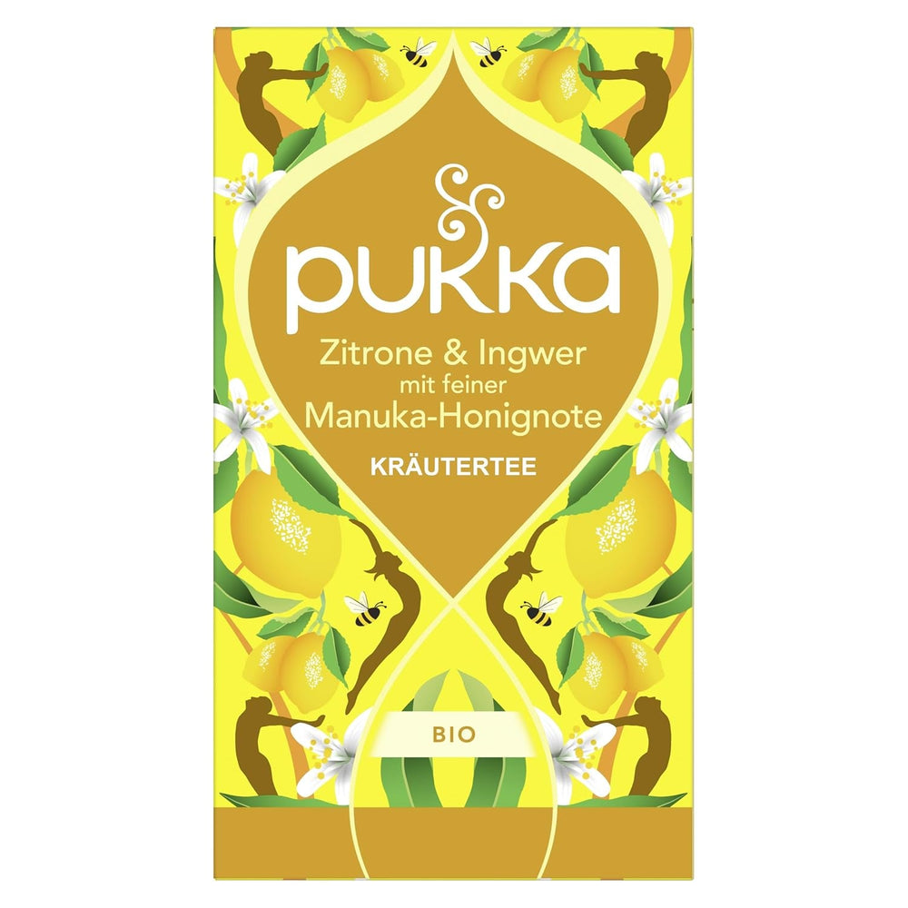 Pukka | Amestec de ceaiuri aromatizate bio „Lămâie și ghimbir cu o notă fină de miere de Manuka” | Încălzește-te și relaxează-te cu acest ceai | Pachet de 1 | 20 pliculețe de ceai