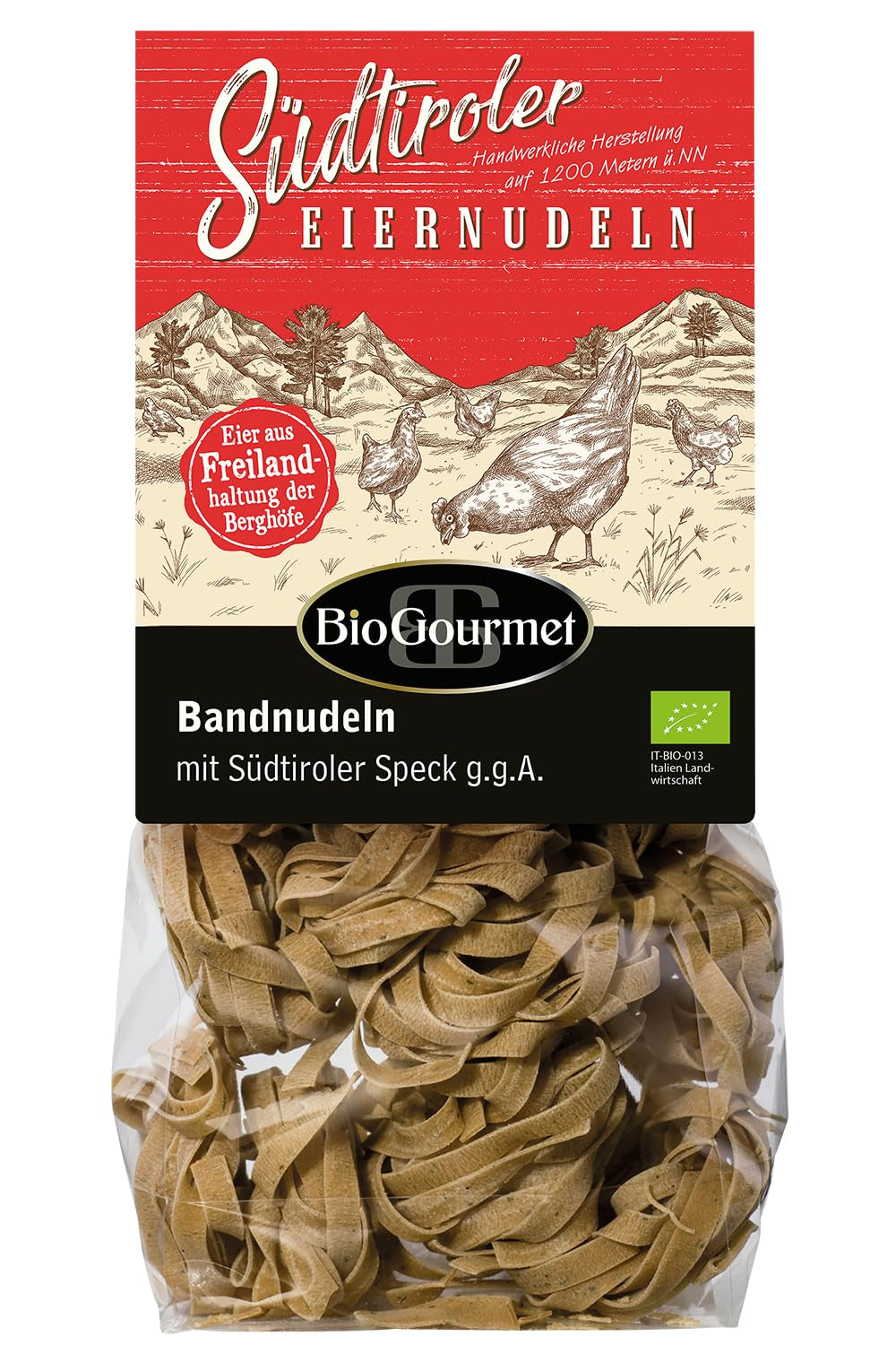 BioGourmet båndnudler med Schüttelbrot fra Sydtyrol (BGB) | Saltede ægnudler med smag og ægte pletter fra Sydtyrol | 1 x 250g Bio