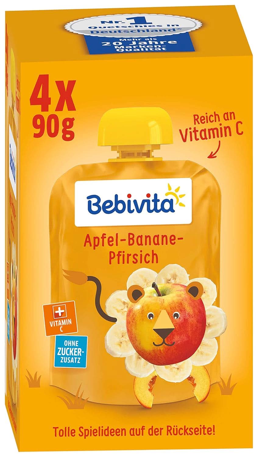 Kids fun fructe și cereale, integrale în mere-banane, pachet de 4 ( 4 X 90 grame ) Mama si Copilul Naty Shop Mere-banane-piersici