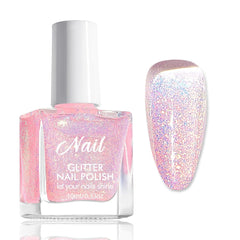 Pink glitter neglelak - Ikke-giftig, vandbaseret neglelak til kvinder - Hurtigtørrende neglelak - Reflekterende glitter neglelak til gør-det-selv-neglekunst derhjemme (Transparent Pink, 10ml)