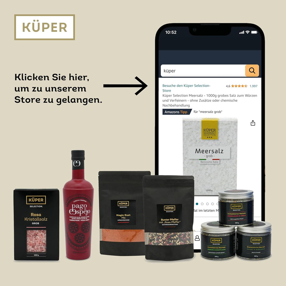 Küper Selection Meersalz - 1000 g groft salt til krydderier og forfining - ohne Zusätze eller Chemical Nachbehandlung