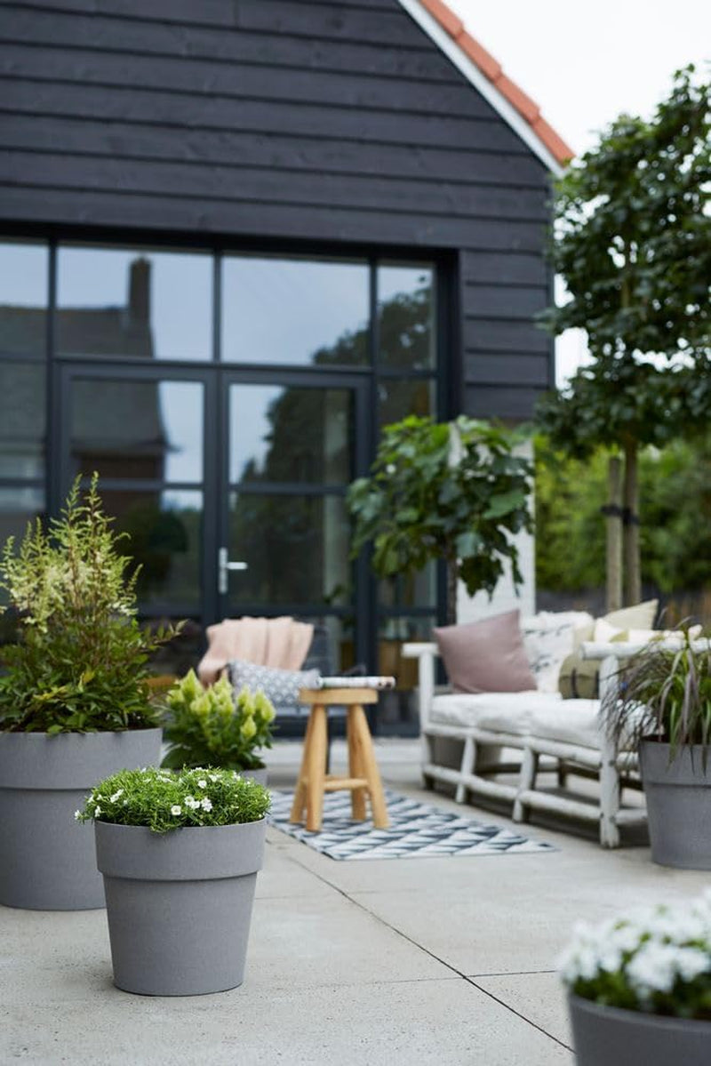 elho Vibia Straight Round 25 - Ghiveci de flori pentru exterior - Ø 24,3 x H 23,2 cm - Gri/Beton viu