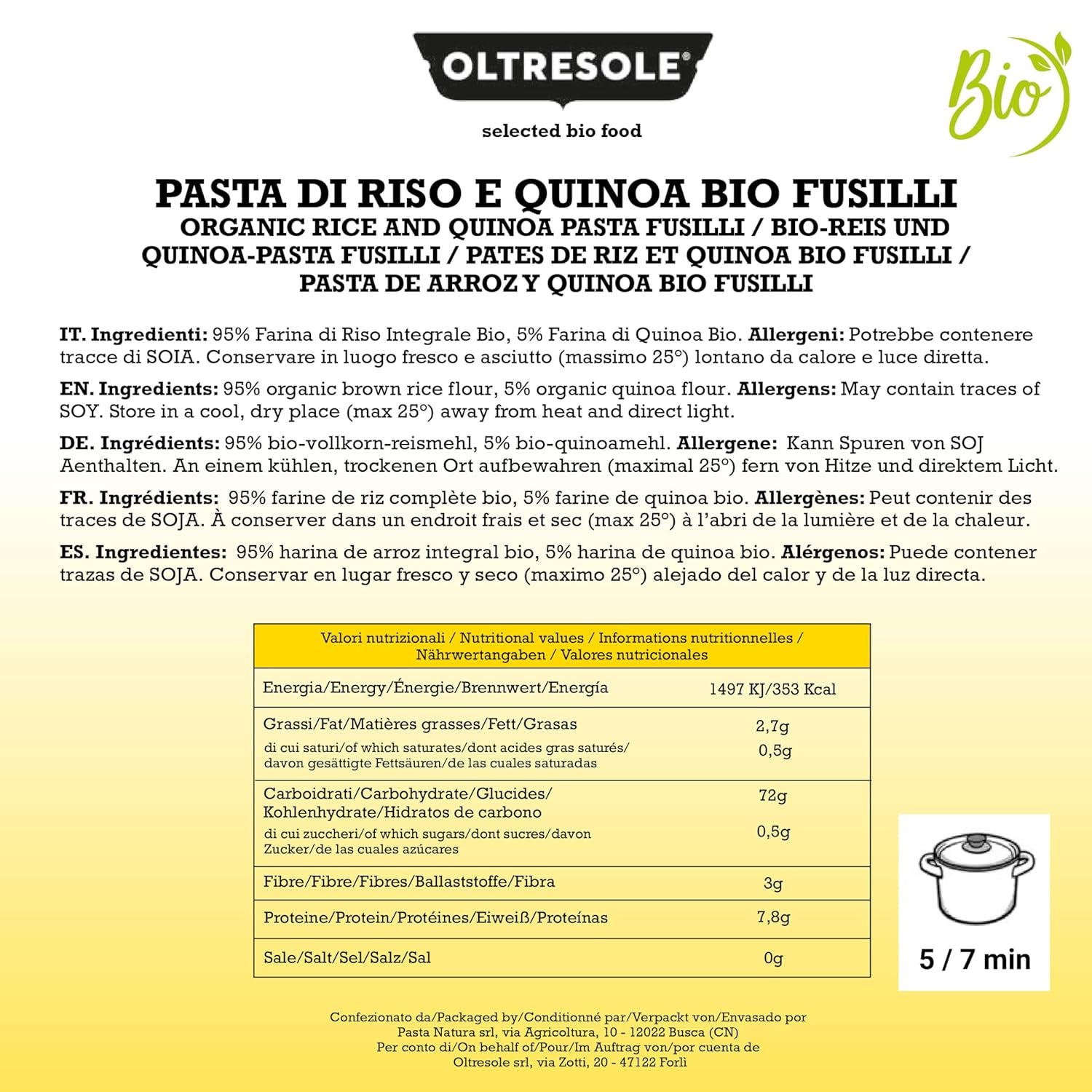 - Bio-Reis- og Quinoa-Pasta glutenfrei, Fusilli-Format - glutenfreie Pasta mit Vollkornreismehl og Weisser Quinoa aus biologiske Anbau, vegansk, Packung med 3 Packungen à 350 g