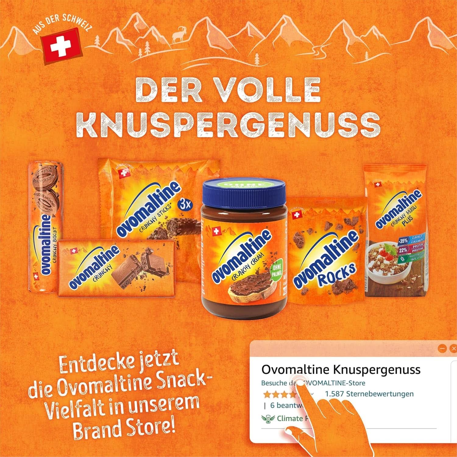 Ovomaltine Crunchy Protein Muesli plus - Crunchy cu fulgi de ovăz - Mix de cereale cu 22% proteine, 300 grame Naty Shop