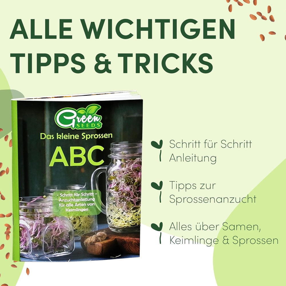 [Originalt startsæt med spirekrukke + karsefilter | 1000 ml med højkvalitets rustfrit stål Mesh Cover Stand Keramisk bakke + ABC til spiring [Printversion] Frøplantebakke med spiringskrukke