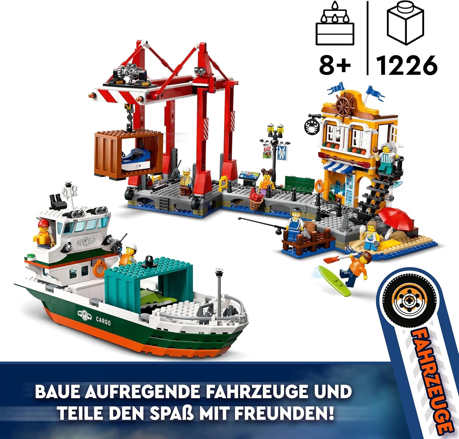 LEGO City havn med fragtskib, byggelegetøj til drenge og piger fra 8 år, gaveide til børn, containerkran, legetøjsskib og 8 minifigurer 60422 Byggesæt Besuche den LEGO-Store