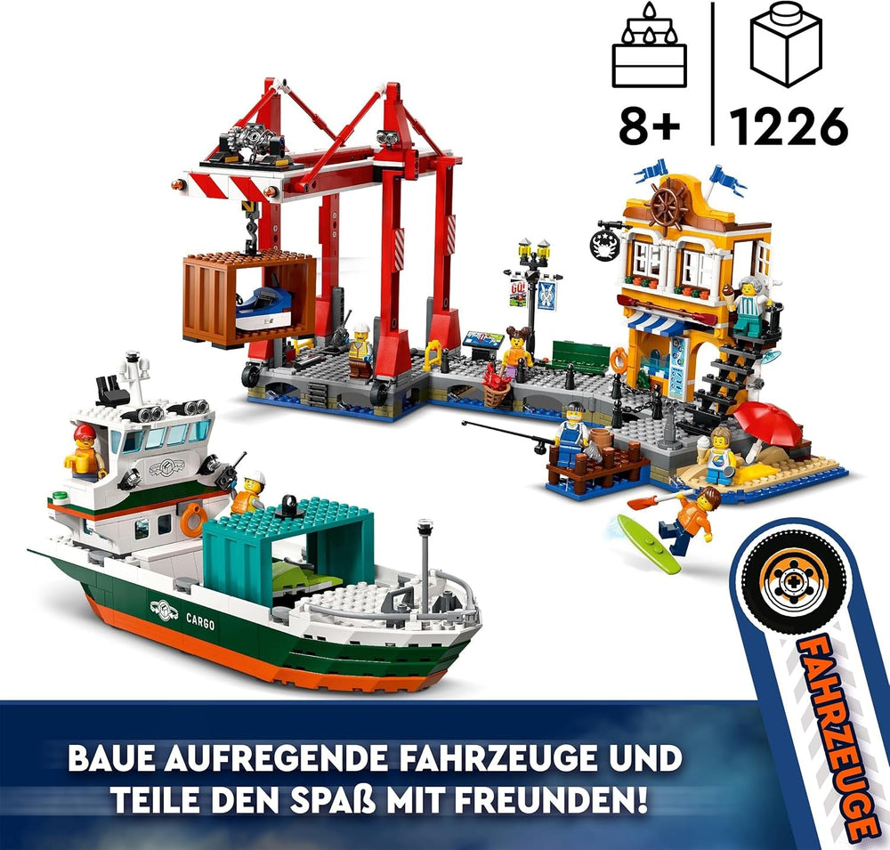 LEGO City havn med fragtskib, byggelegetøj til drenge og piger fra 8 år, gaveide til børn, containerkran, legetøjsskib og 8 minifigurer 60422 Byggesæt Besuche den LEGO-Store