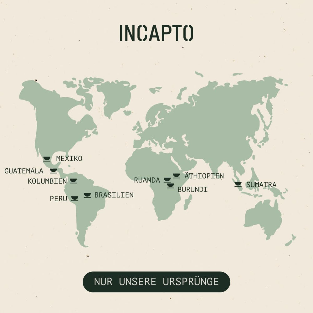 Selecție de boabe de cafea Incapto la nivel mondial | Selecție de 10 origini din întreaga lume | Cafea de specialitate | 100% Arabica | Ideal ca set cadou de cafea | Pentru iubitorii de cafea | 10 pachete x 100g
