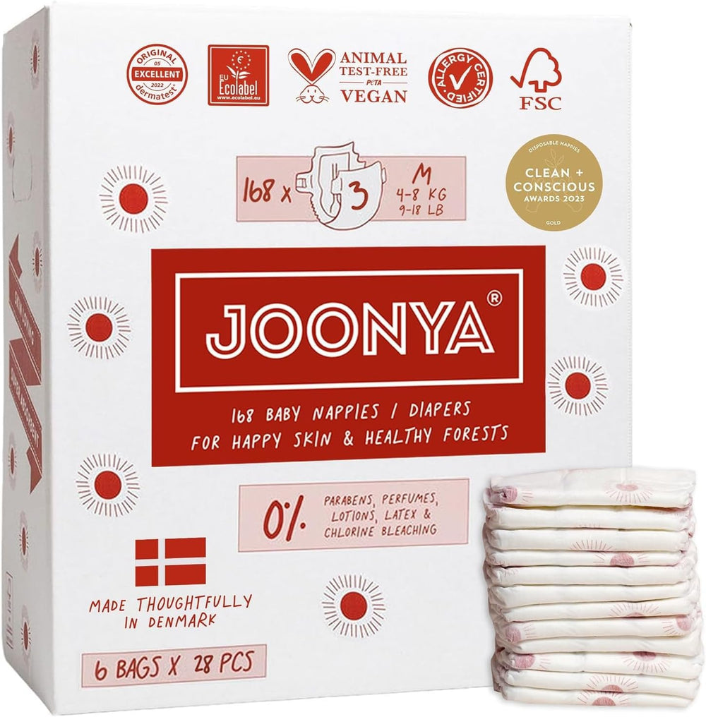 Babybleer, størrelse 3M (4-8 kg) - 1 pose med 28 - Ingen skadelige stoffer, miljøvenlig, højabsorberende, velegnet til natbrug, ultratynde og bløde - Fremstillet i Danmark