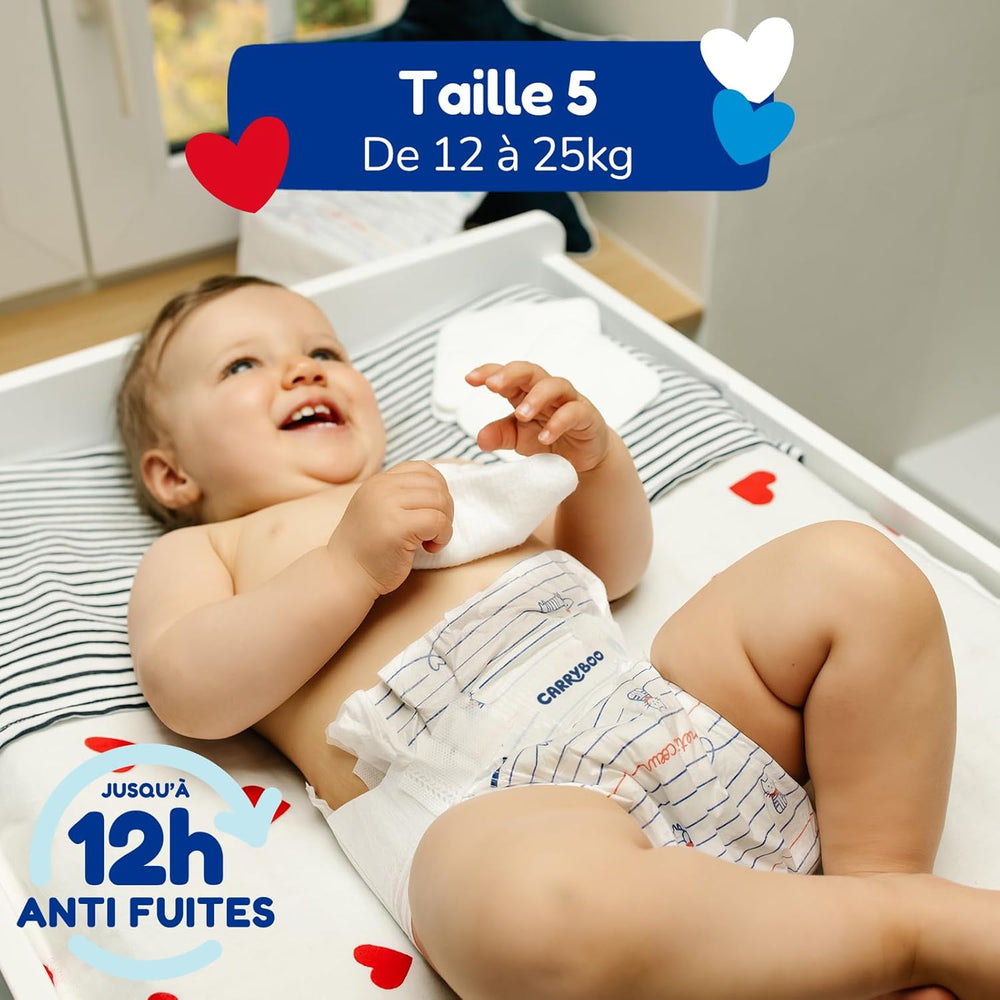 - Størrelse 5 bleer (12-25 kg) - sunde og meget absorberende - 12 timers lækagebeskyttelse - ingen uønskede stoffer - fremstillet i Frankrig - overkommelig pris - 120 engangsbleer