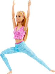 Păpușă Barbie Made-to-Move cu păr blond, bluză sport roz detașabilă și pantaloni de yoga albaștri, 22 de articulații”, HRH27, [Multicoloră]
