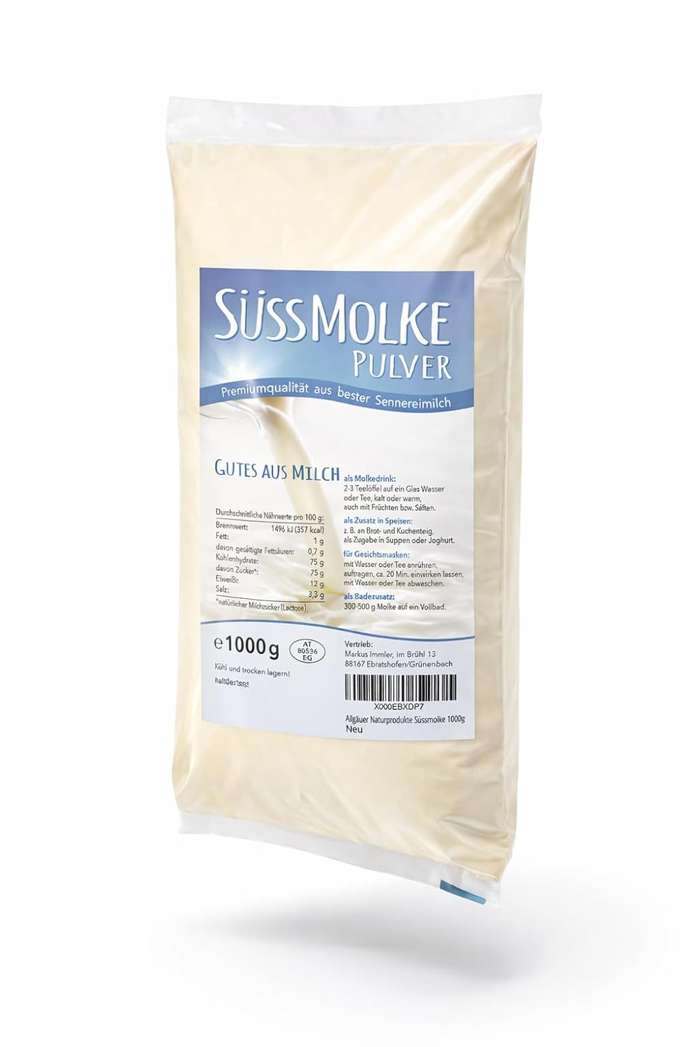 Allgauer Naturprodukte Sweet Whey Powder 1000 g - Alsidig til drinks