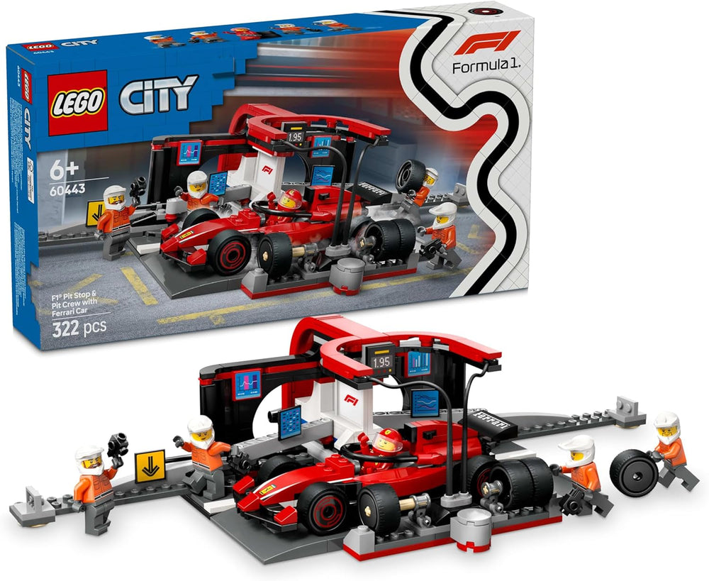 LEGO City F1 Pit Stop med Team og Ferrari Speedster - Formel 1 Pit Stop Sæt med 1 racerkører og 4 mekaniske minifigurer - Racerbillegetøj til drenge og piger 6+ - 60443 Byggesæt Beuche den LEGO-Store Standardtitel