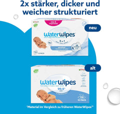 WaterWipes Sensitive+ vådservietter til nyfødte og babyer, 720 Count (12 Pack), 3-i-1 rengøring, pleje, beskyttelse, 99,9 % vand, parfumefri