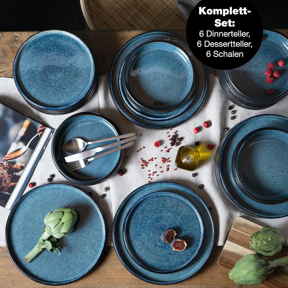 Set de veselă Moritz & Moritz SOLID din gresie, format din 18 piese, pentru 6 persoane - set de veselă pentru 6 persoane, format din 6 farfurii de cină, 6 farfurii garnitură și 6 farfurii de sumă