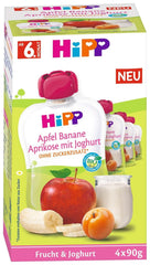 Hipp Økologisk Frugt og Yoghurt Æble Banan Abrikos med Yoghurt 4 x 90 g, pakke med 4 (4 x 4 x 90 g) Mor og Barn Naty Shop