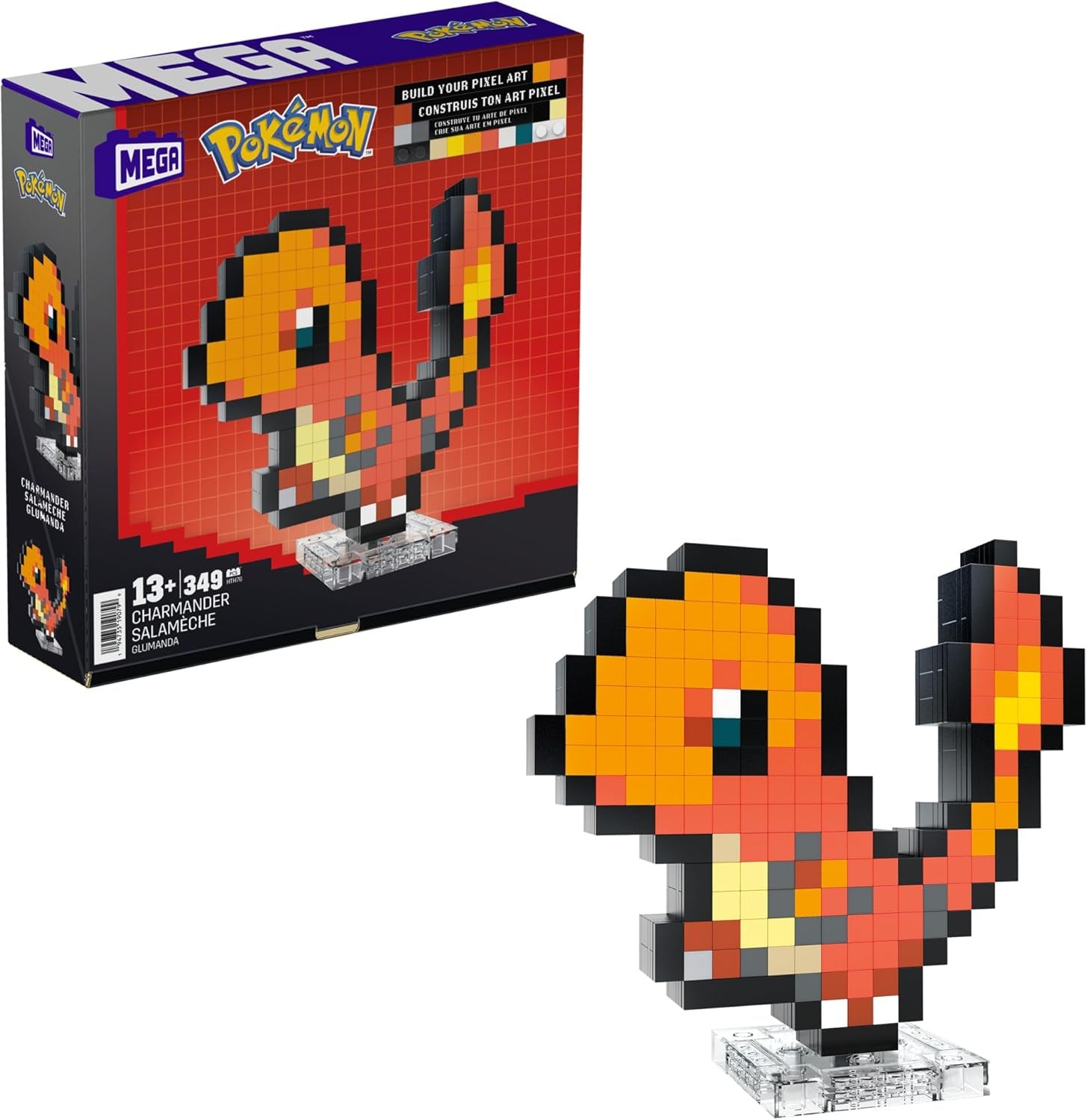MEGA Pokémon Schiggy - sammenbygget figur i retro-look, Pixel Art, 15 cm stor, inklusive Basis zur Wallmontage, for Erwachsen og erfahren Sammler, HTH77
