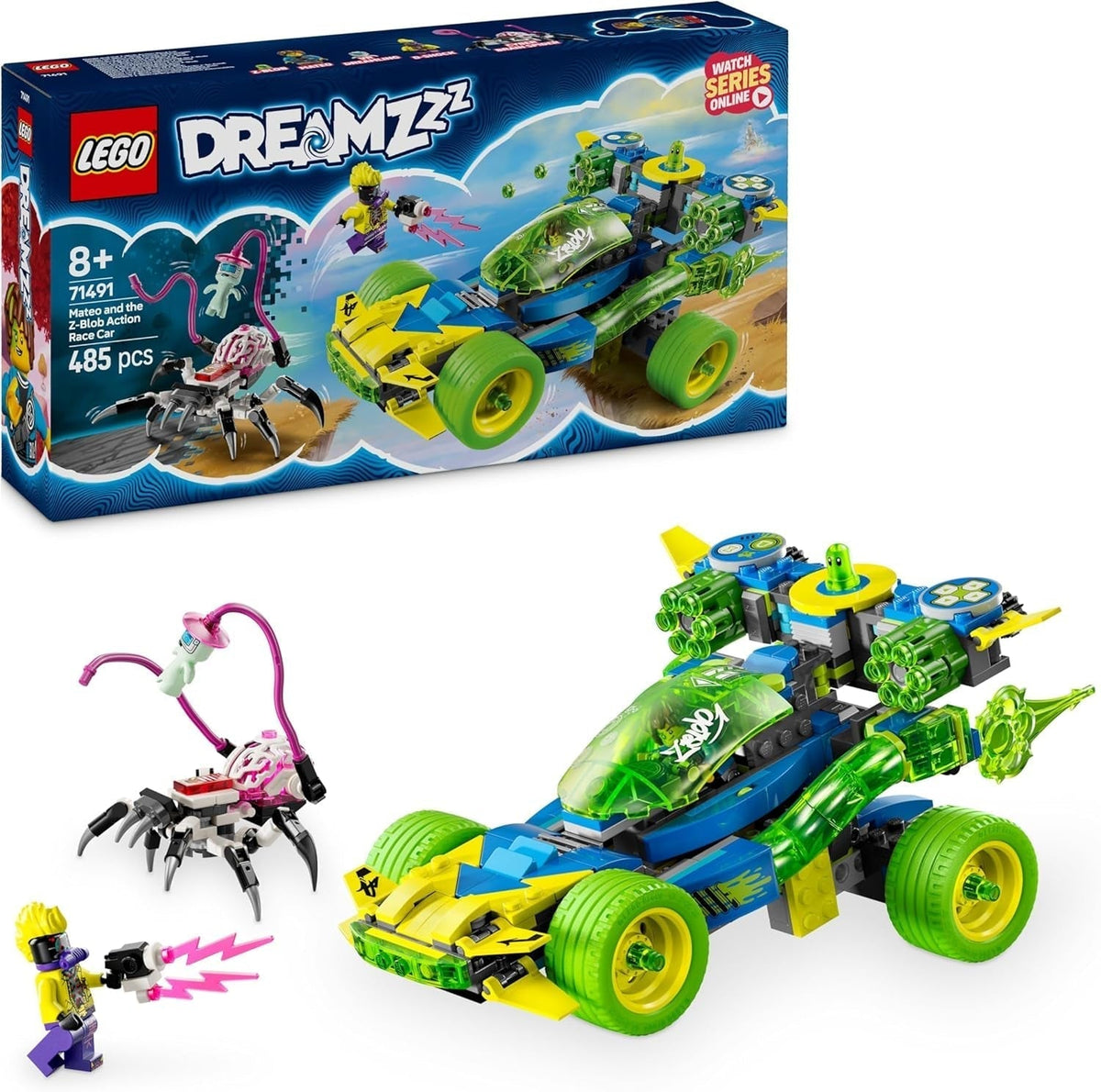 LEGO Dreamzzz Mateo med Z-Blob Action Racer, 2-i-1 Fantasy-legesæt med køretøjer, minifigurer og drømmevæsner til børn på 8+, gave til drenge og piger 71491 Byggesæt Beuche den LEGO-Store standardtitel
