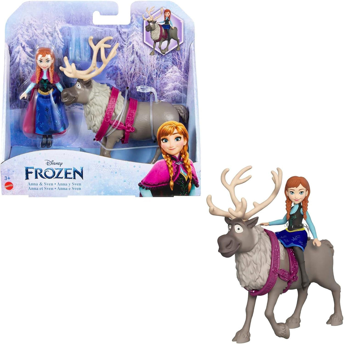 Mattel DISNEY Isdronningen Anna & Sven dukke og dyrefigur Inspireret af de animerede figurer, bevægelige lemmer, aftagelig nederdel og kappe, fra 3 år og opefter, HLX03 Naty Shop Cap Dolls