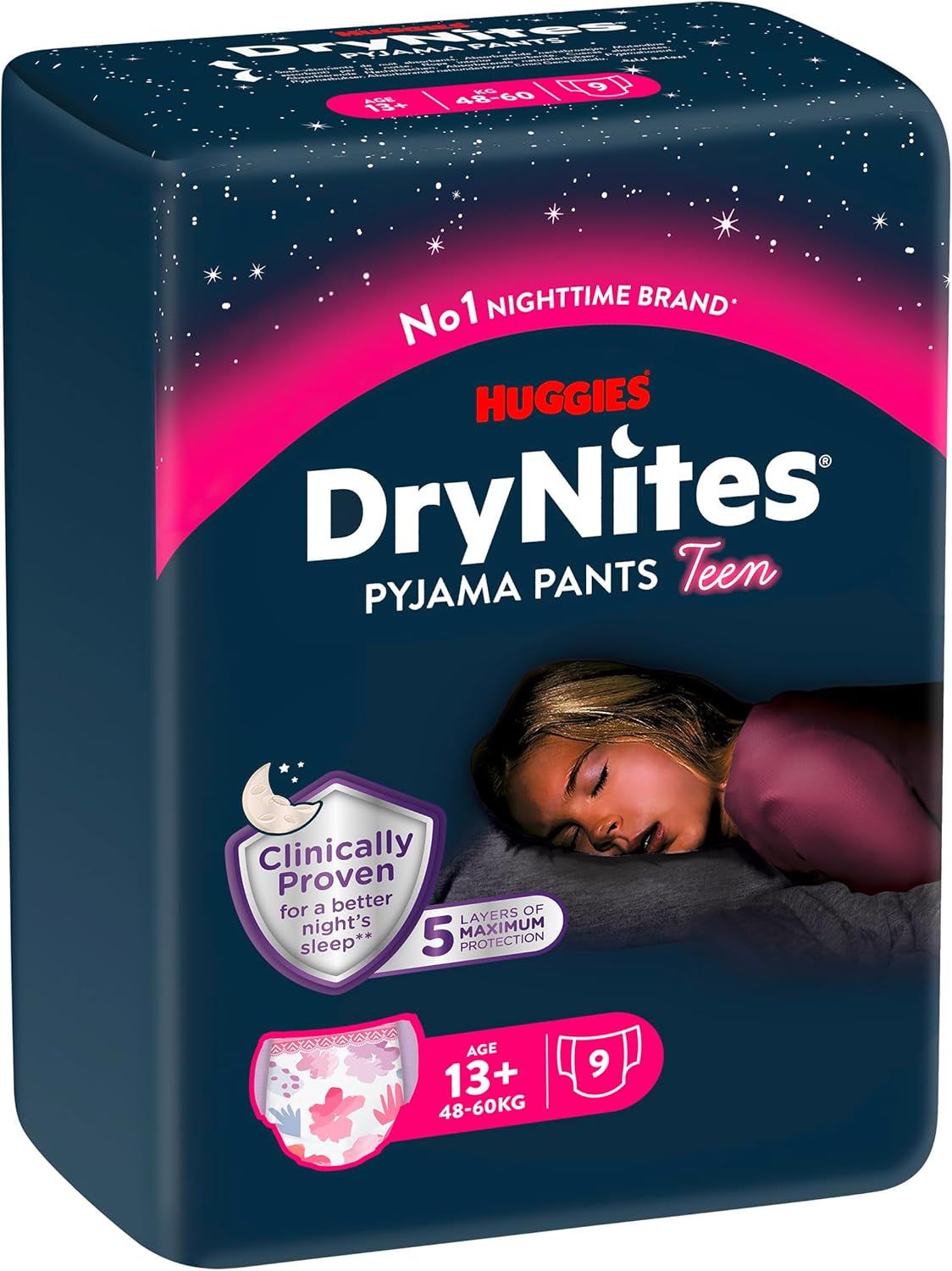 Huggies DryNites nattesengevædningsbleer til piger 13-ca. 17 år (48-60 kg) 27 Count (3x9) Månedlig pakke trussebleer