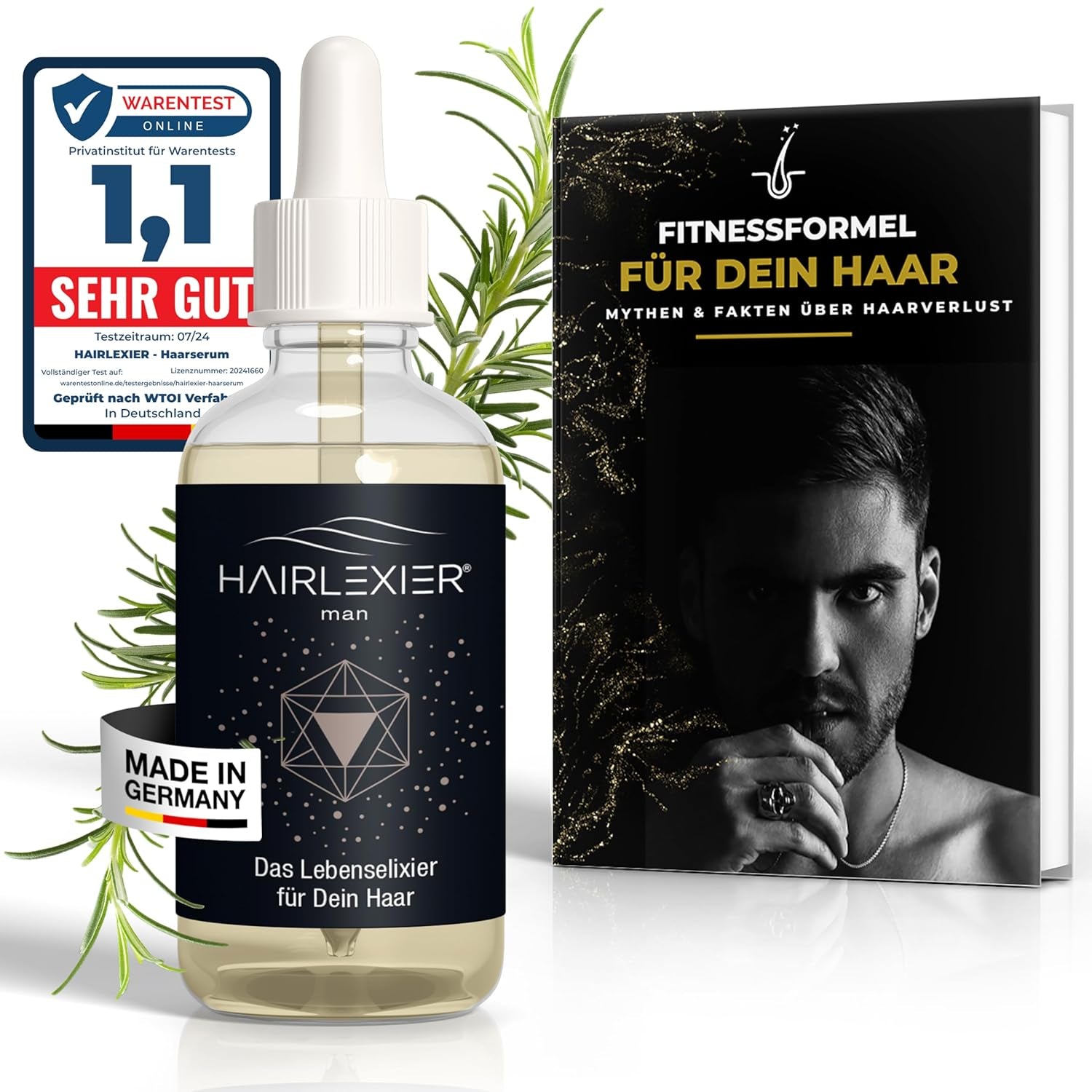 Hairlexier remediu de creștere a părului pentru femei - ulei de rozmarin pentru păr, ulei de păr cu ulei de ricin, ulei de lavandă, ser natural pentru păr împotriva căderii părului difuz, susține creșterea părului, vegan și organic + caiet de lucru Ingrijirea parului Naty Shop Bărbați