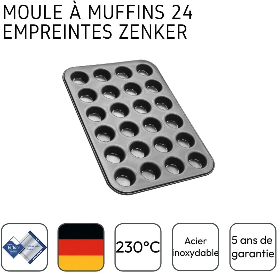 Zenker 6541 Black Metallic 24Er Mini-Muffinform – Antihaftbeschichte Für Perfekte Mini-Muffins, Ø 4,5 Cm, ​​Made in Germany Forme og bageplader Naty Shop