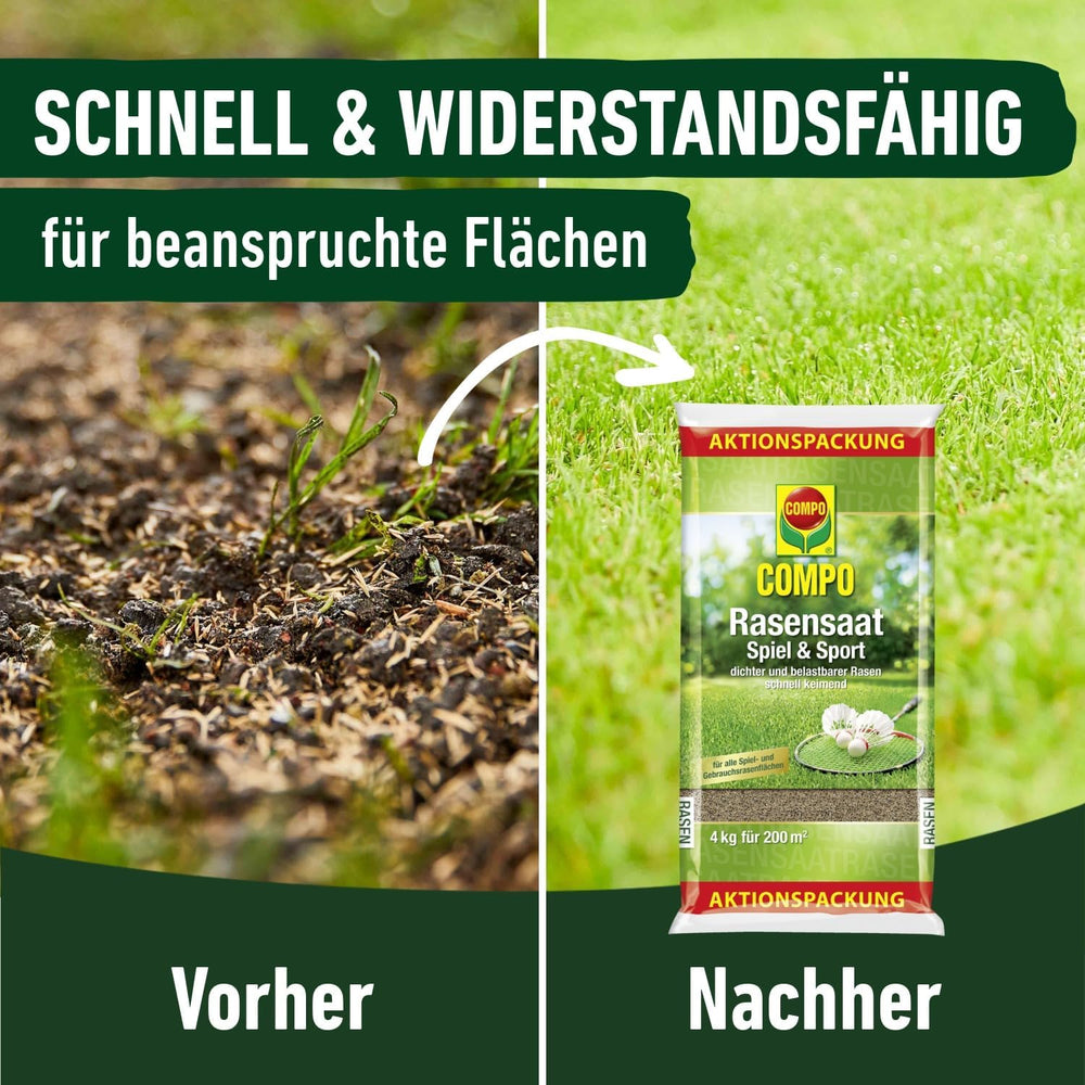 Compo Rasensaat Spiel Und Sport, Universelle Rasenmischung, 4 Kg, 200 M²