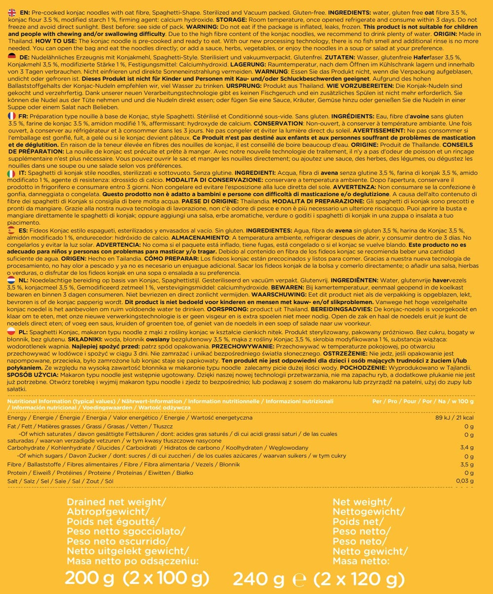 Premium Konjac-nudler fra Thailand, veganske, glutenfri - 240 g x pakke med 6 (12 pakker), Shirataki-nudler fra alffamilien, instant-nudler, pasta/keto/lav kulhydrat/lavt kalorieindhold/sukkerfri - spaghetti og fettuccine