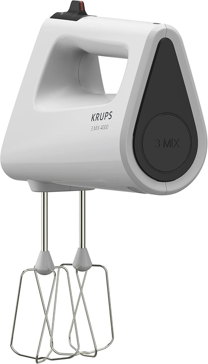 Krups GN4001 3 Mix 4000 Håndmixer | 450 watt | Robust design | Variabel hastighedsregulator | Turbo-Und Auswurf-Funktion | Inkl. 2 Rührbesen Und 2 Knethaken | Weiß/Grau Kitchen Naty Shop