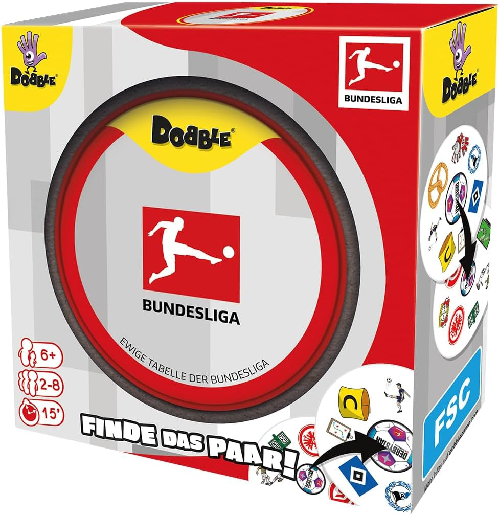 Dobble Bundesliga, familiespil, kortspil, 2-8 spillere, i alderen 6+, 15 minutter, tysk