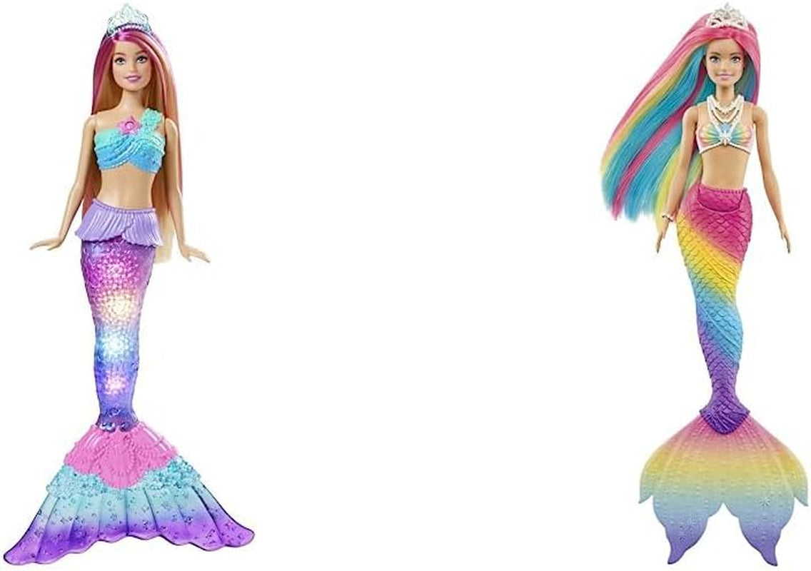 Barbie Dreamtopia Magic Light Mermaid Doll cu păr blond, păpușă Barbie cu coadă de sirenă, potrivită ca cadou pentru copii de la 3 ani, HDJ36 Papusi Naty Shop Pachet cu păpușă sirenă Gtf89 Păr roz