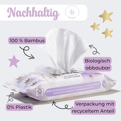 Millis Bamboo Baby Sensitive vådservietter til sart babyhud - 5 x 60 stykker - Naturlig, skånsom og bæredygtig rengøring - Biologisk nedbrydelige babyservietter, plastikfri og alkoholfri