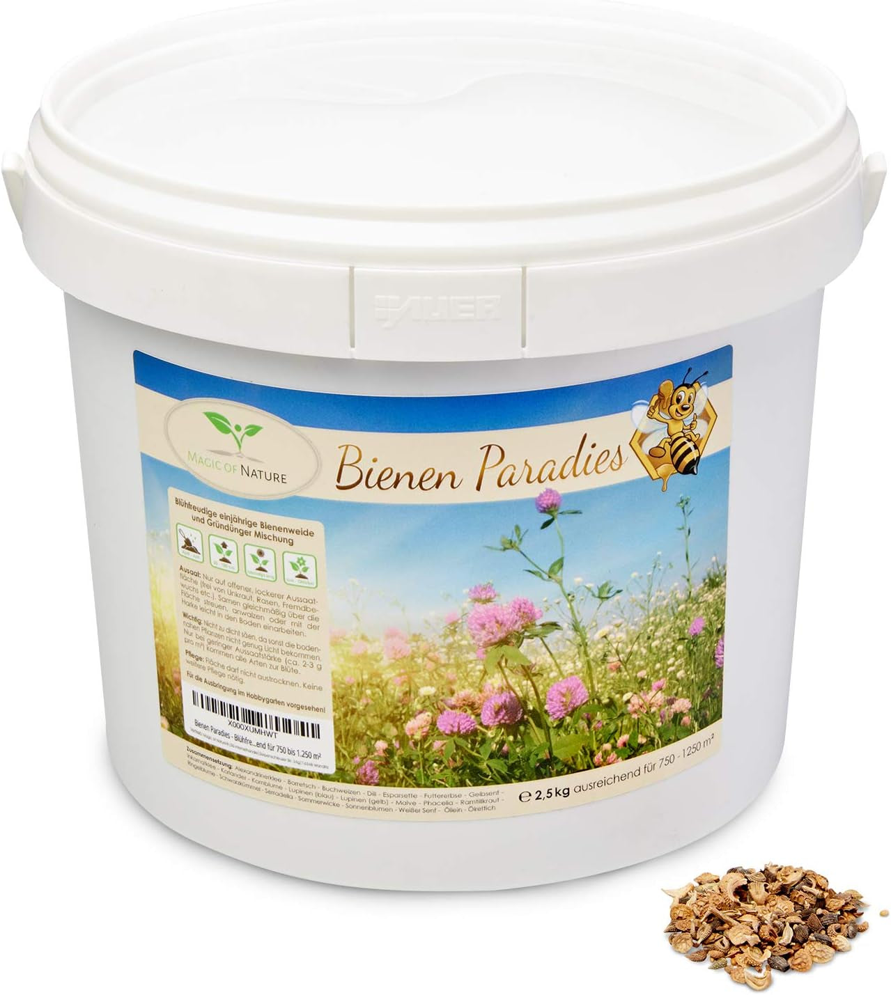 Magic of Nature Blomsterfrøblanding - Bee Paradise - 1 kg - Nem at bruge - Blomstrende bi græs - Såtips - Til 300 til 500 m²